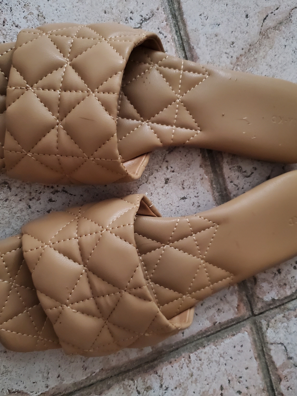 Mango Quilted Slide Sandals in Tan
